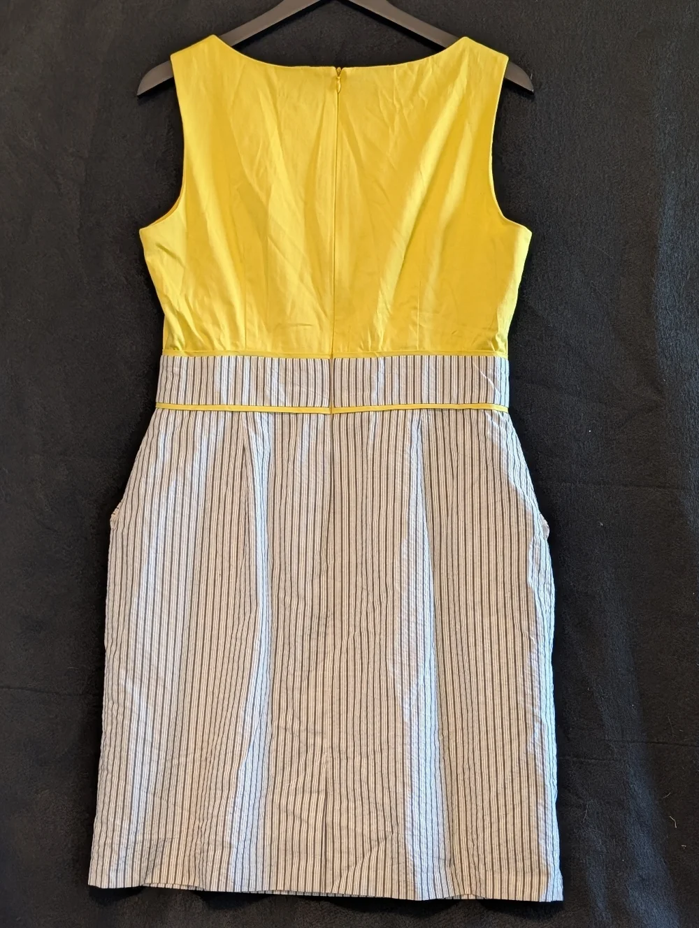ALYX Limited Sleeveless Sheath Dress Sz 12 Yellow Seersucker Stripes Retro Look - Picture 7 of 7
